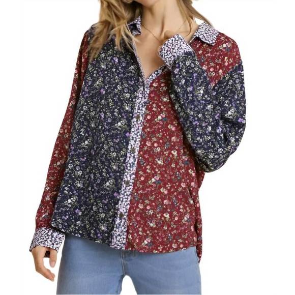 EASEL Tops - NEW EASEL long sleeve print mix button down shirt in mixed floral